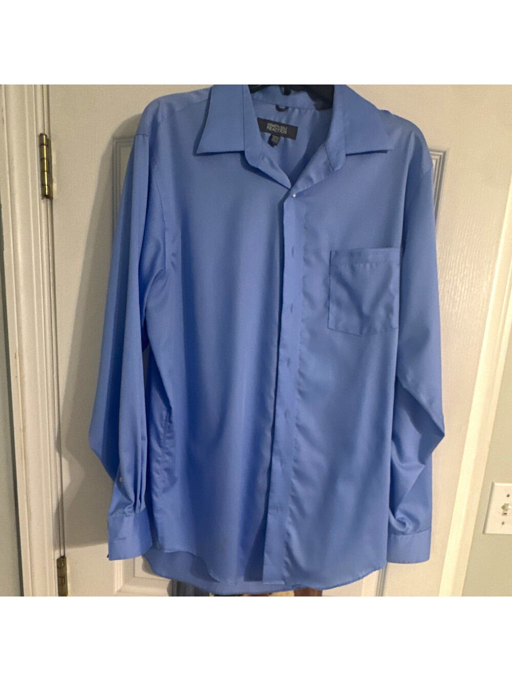 Kenneth Cole Reaction Men's Blue Solid Non-Iron Dress Shirt 16-16.5 34/35